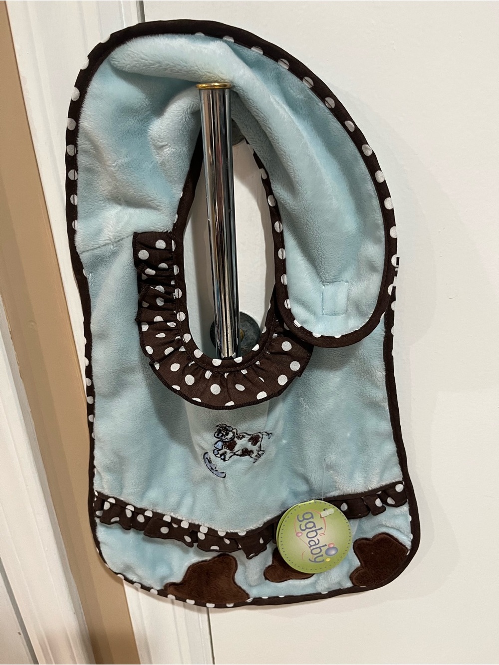 Blue and Brown Polka Dot Baby Bib NWT